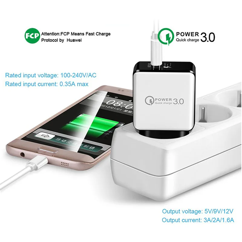 Quick Charge 3 0 Европейский США Plug Travel Adapter для iPhone 7 8 Plus X быстро Зарядное устройство USB