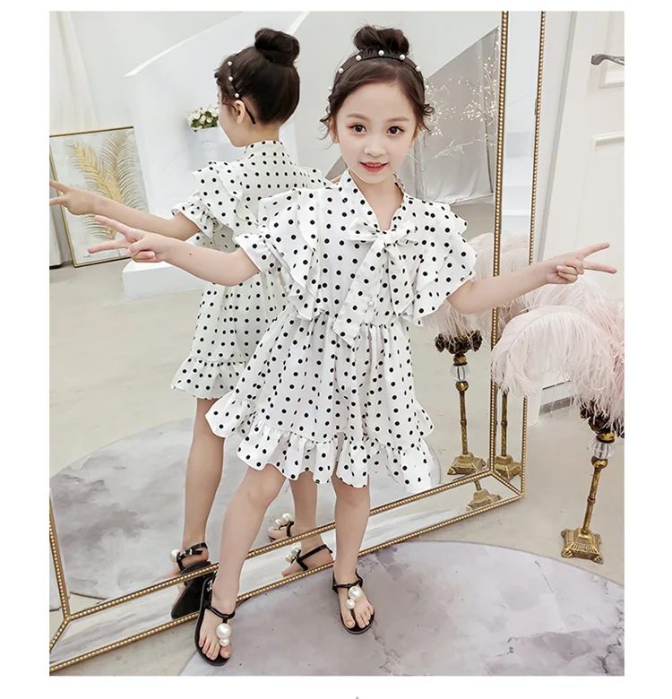 chiffon red green white girl dress summer teenage girls dresses 2019 elegant 10 year dot cute | Детская одежда и обувь