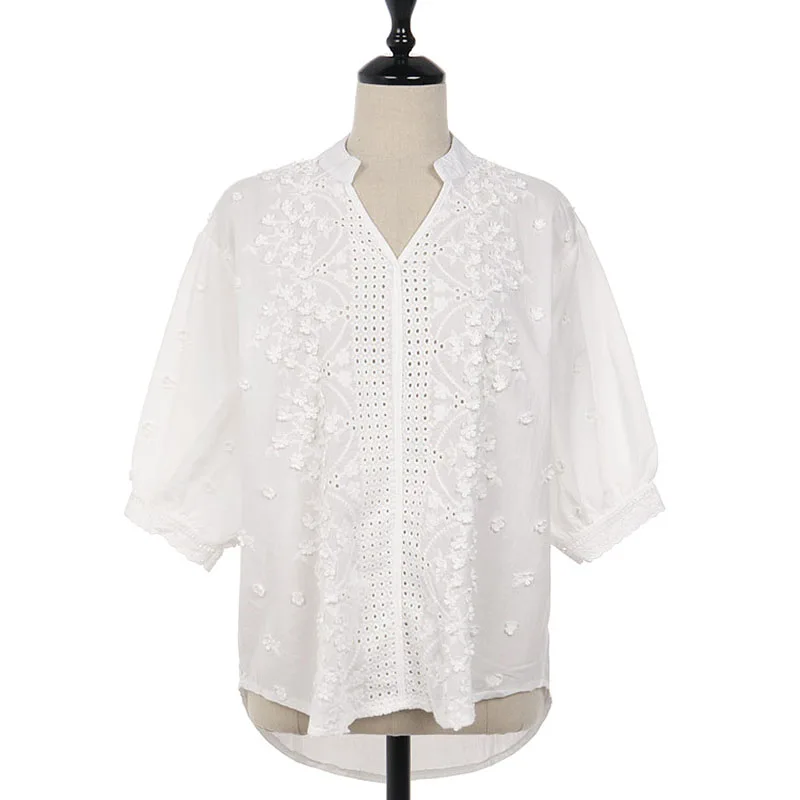 Женская блузка с вышивкой белая рубашка из хлопка 2020|embroidery blouse|women blousesblouses plus |