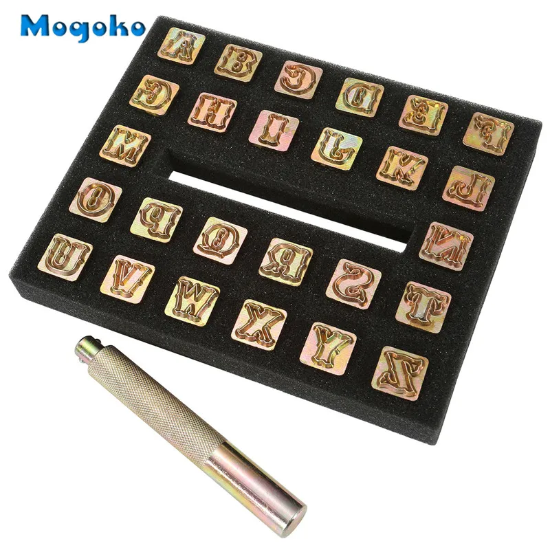 Mogoko Leathercraft металлический Алфавит 13 мм, 26 букв отпечатанный металлический кожаный перфоратор для кожаная поясная сумка шляпа обувь
