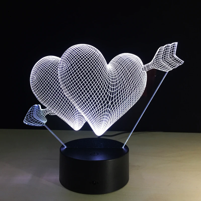 

Romantic Love Cupid Arrow Through Double Heart 3D LED USB Lamp Sweetheart Lovers Wedding Decoration Colorful Night Light