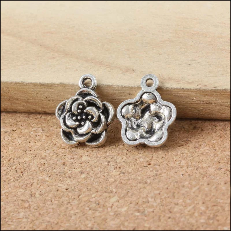 Высококачественные розовые Цветочные Подвески с посеребренным покрытием 10 шт.