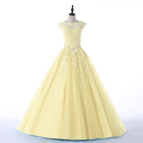 yellow dress Favordear Новая коллекция Бальные платья 15 лет Vestidos De 15 Anos с высоким воротом красные, розовые, бирюзовые Бальные платья Вечерние платья - Цвет: yellow dress