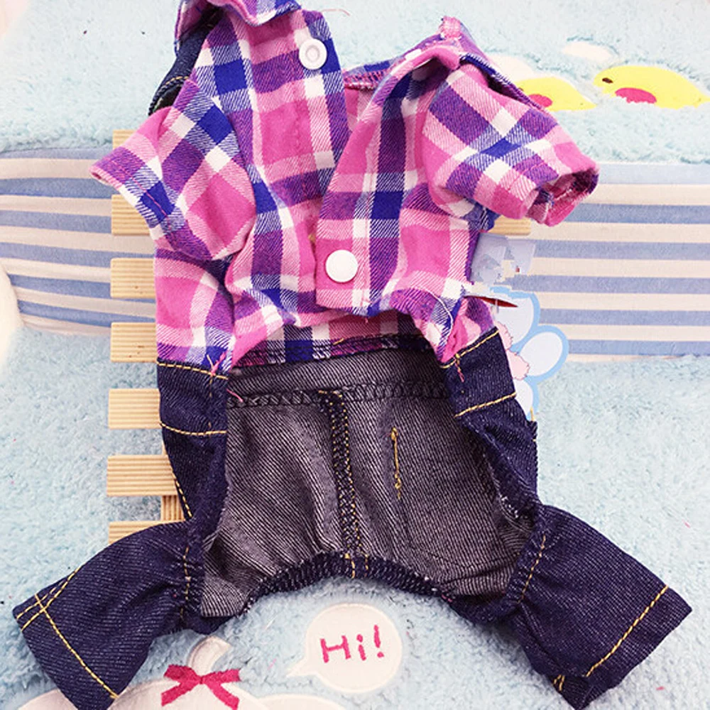 Милый плед Стиль Denim Pet Комбинезоны для малышек щенок джинсовые комбинезоны