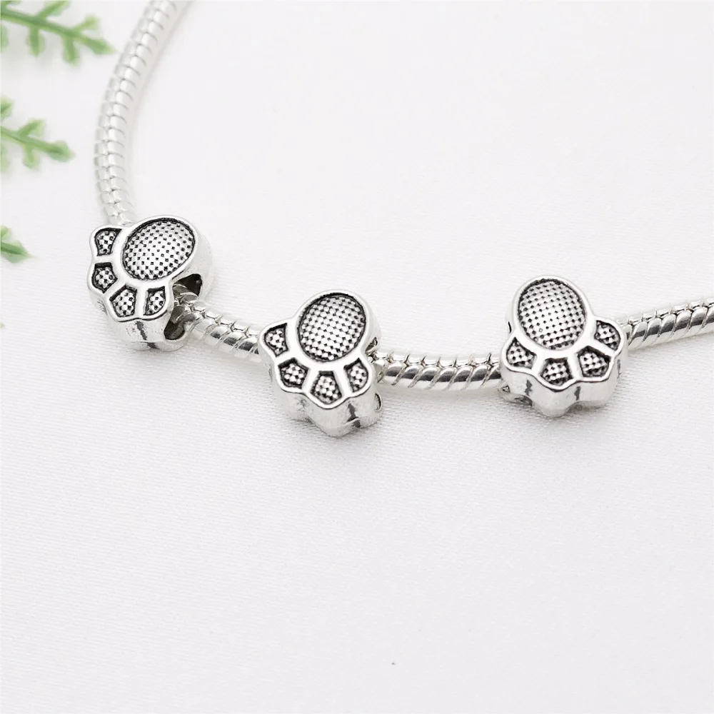 Винтажные серебряные бусины с принтом Медвежья Лапа большие отверстия подходят