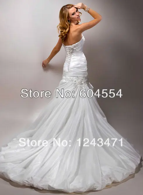 Free Shipping!!! Custom made Ivory Satin Taffeta Tulle Lace Applique Beading Strapless Mermaid Wedding Dress Bridal Gown | Свадьбы и