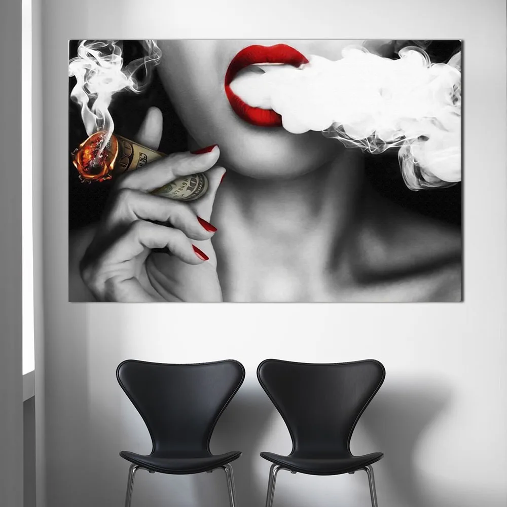 

Vintage Posters Modern Fashion Artwork Woman With Money Canvas Print Painting Creative Home Decoration Wall Art Picture No Frame