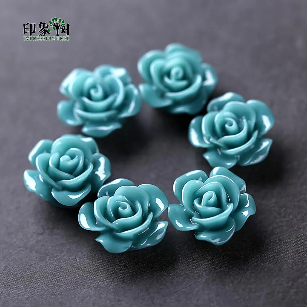 

10Pcs Teal Resin 3D Rose Flower Beads Caps 15x8mm Flat Back Charms For Necklace Bracelet Handmade DIY Jewelry Components Making