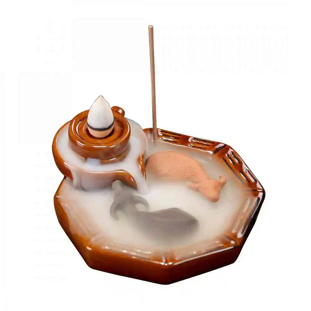 

Backflow Incense Burner waterfall Incense Holder Ceramic Aromatherapy Furnace Creative Home Decor Free Gift 10Pcs Incense Cones