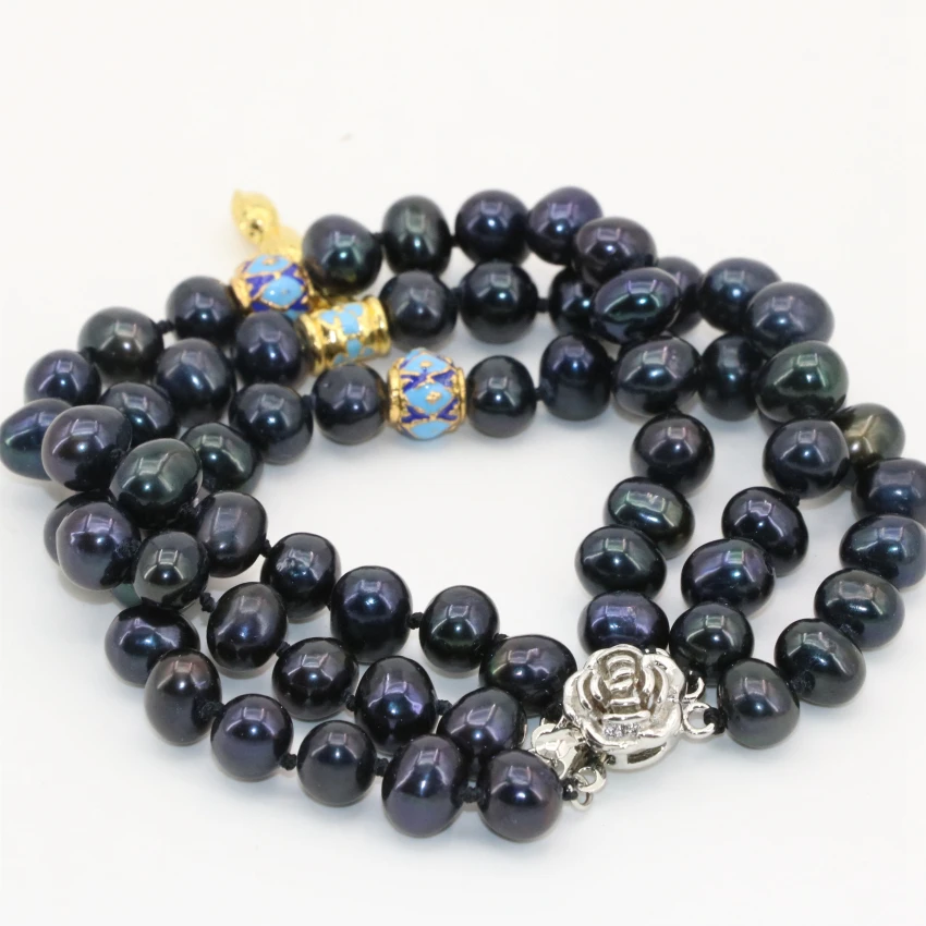 

Multilayer bracelets natural 7-8mm black pearl beads fashion women 3 rows unique design hot sale elegant jewelry 7.5inch B2804