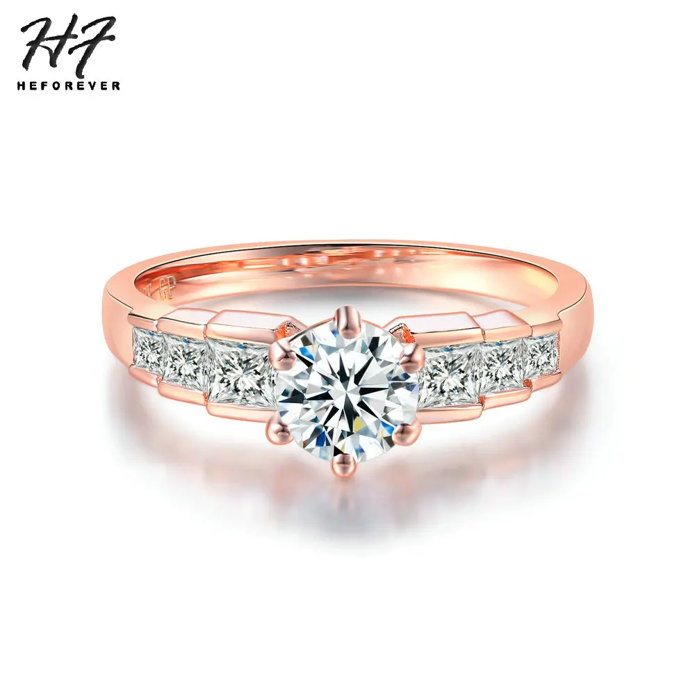 Женские роскошные свадебные кольца с кристаллами цвета розового золота фианитом