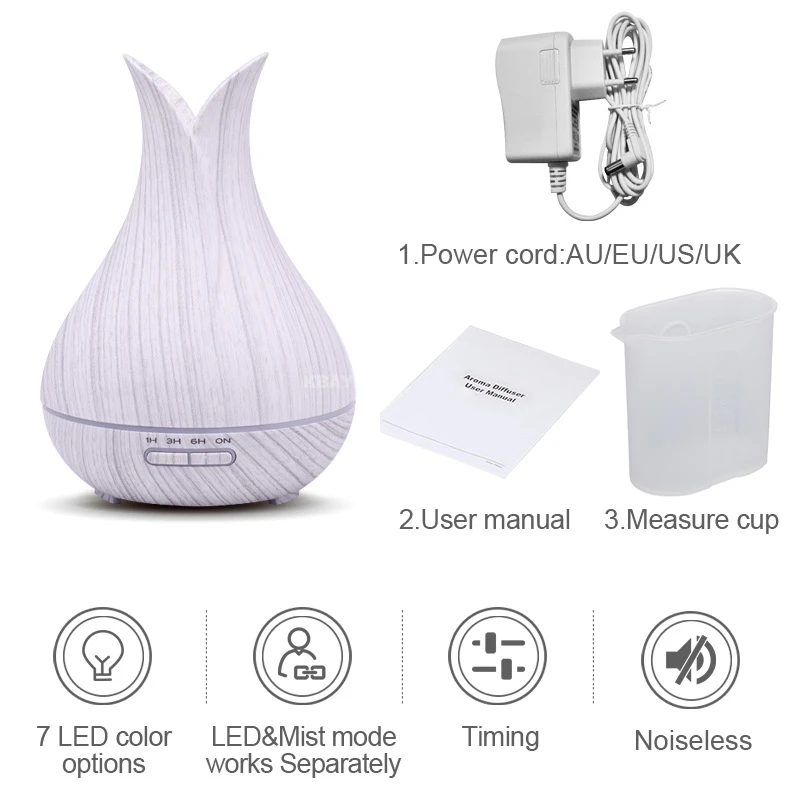 

2019 KBAYBO 400ml Ultrasonic Air Humidifier with white Wood Grain electric Aroma Essential Oil Diffuser Cool Mist maker for home