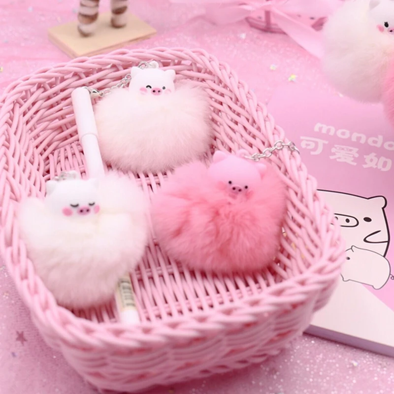 Милые розовые гелевые ручки с поросенком и помпоном из мультфильма canetas материал