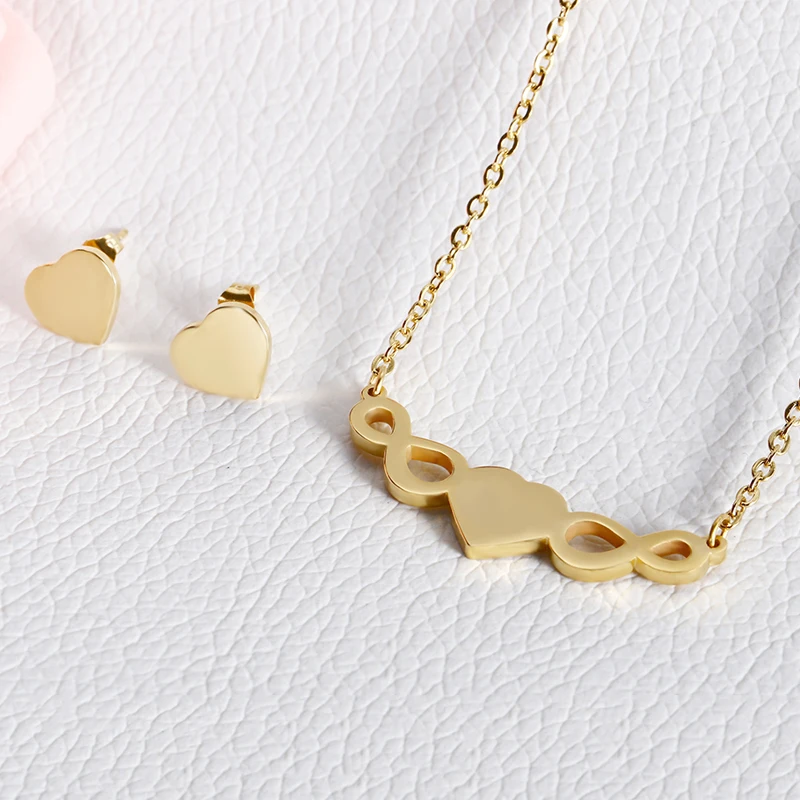 Romantic Heart Design Jewelry Set For Women Wedding Bridal Accessory Stainless Steel Necklace Earrings Chrismas Gift | Украшения и