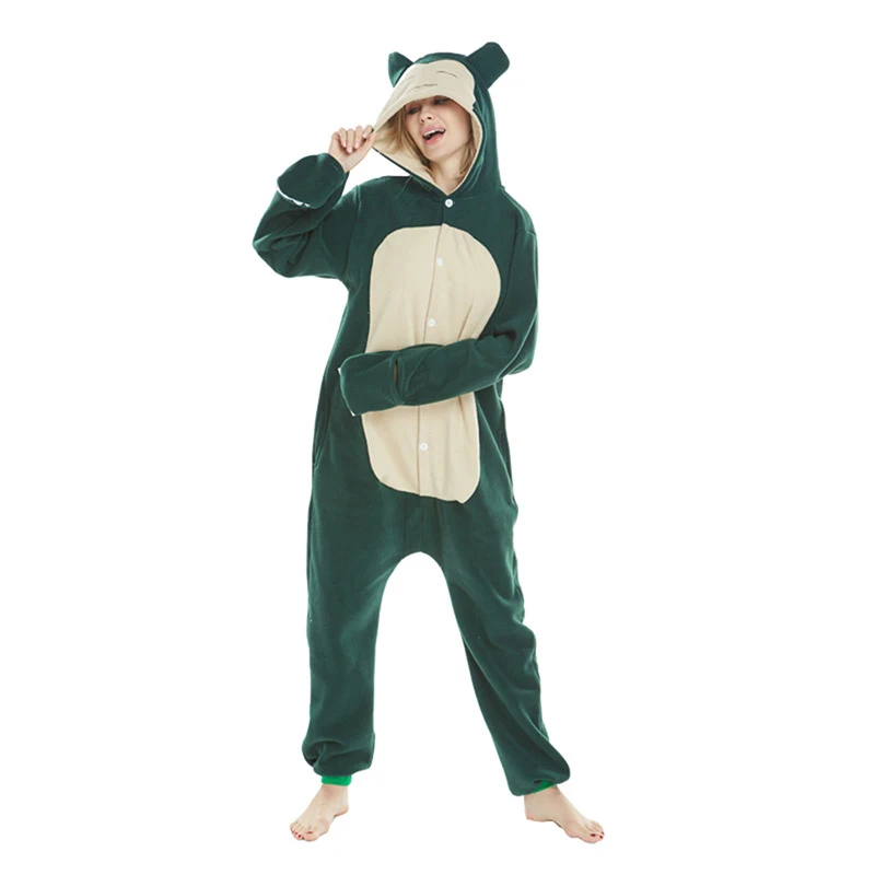 

Pokemon Snorlax Kigurumi Onesie Cartoon Anime Pajama Animal Bear Party Jumpsuit Women Adult Hooded Fancy Green Long Sleepwear