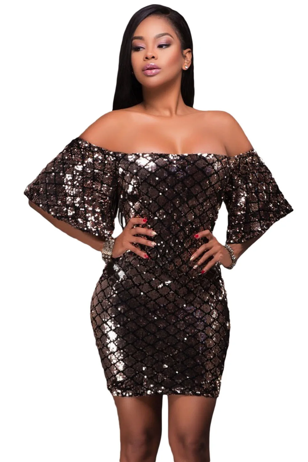 Dearlove Осень party dress Элегантный Слэш Шеи Спинки Bodycon Dress Половина Рукава С Плеча