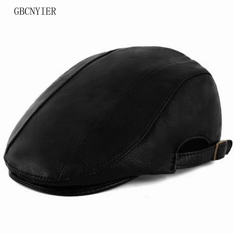 GBCNYIER Fashion Men Casual Spring Berets Outdoor Keep Warm Winter Leather Hat Old Man Real Beret Sheepskin | Аксессуары для