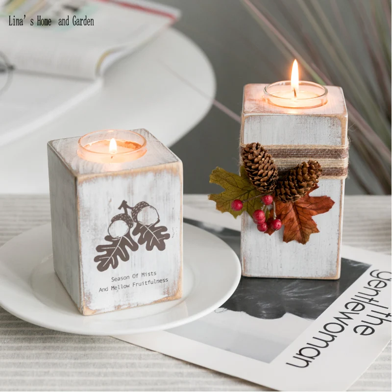 

handmade shabby chic solid candle holder wood white
