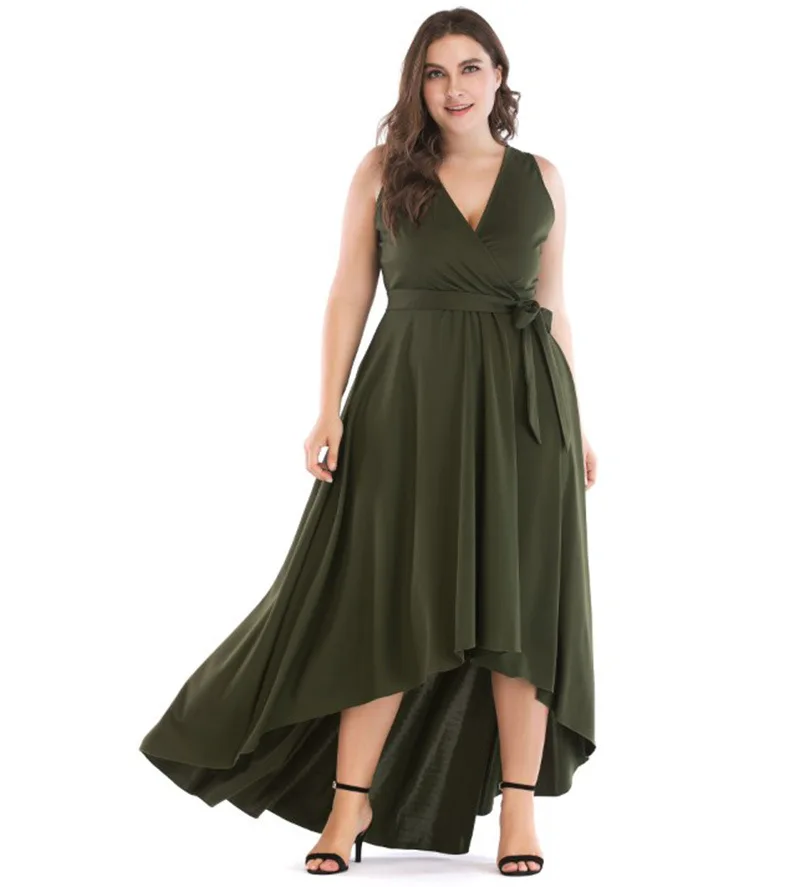 

XL-5XL A-Line evening party dress large size v-neck Sexy women long dress 2019 solid beach summer maxi dress plus size clothes