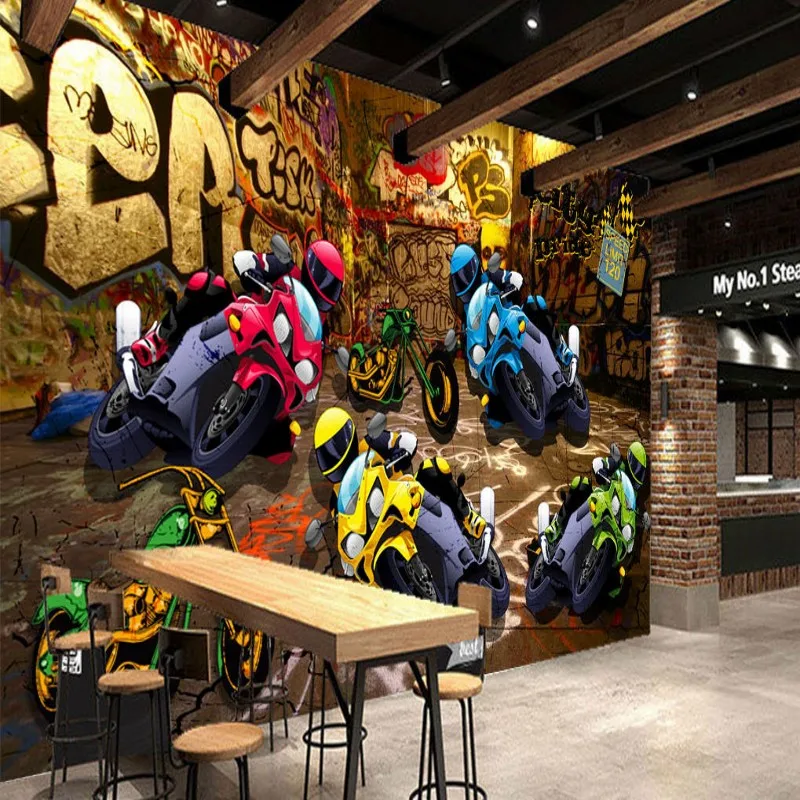 Фотообои 3D уличные гонки на мотоцикле граффити стильный фон украшение стены