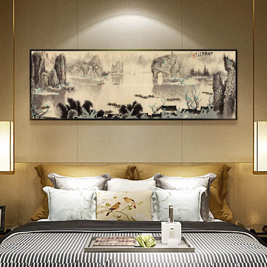 Китайская живопись чернилами на холсте пейзаж HD принты Настенная картина