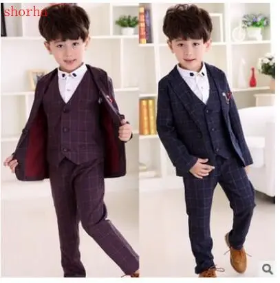 

New Boys Spring 3PCS Pants+Blazer+Vest Suit Children Solid Wedding Suit Kids Graduation Suit with Breastpin for Boys