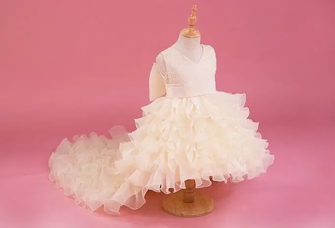 3-14T flower girl Trailing wedding dresses Girl high quality Tutu Mermaid dress V-neck big bow Princess long Party | Детская одежда и
