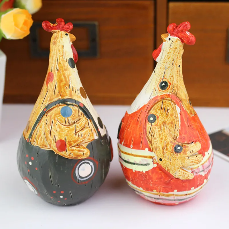 

European Style Wedding Gifts Resin Chicken Couples 2 Pcs / Lot Animal Figures Cabochon Home Decoration Crafts