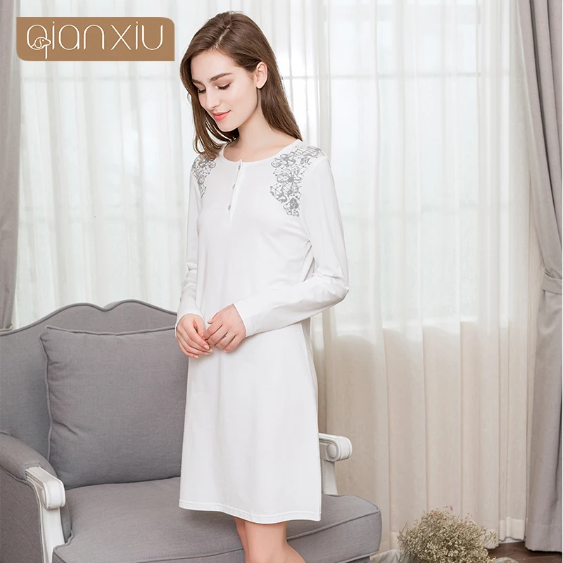 Женская Ночнушка с цветочным принтом хлопковая ночная рубашка длинным рукавом и