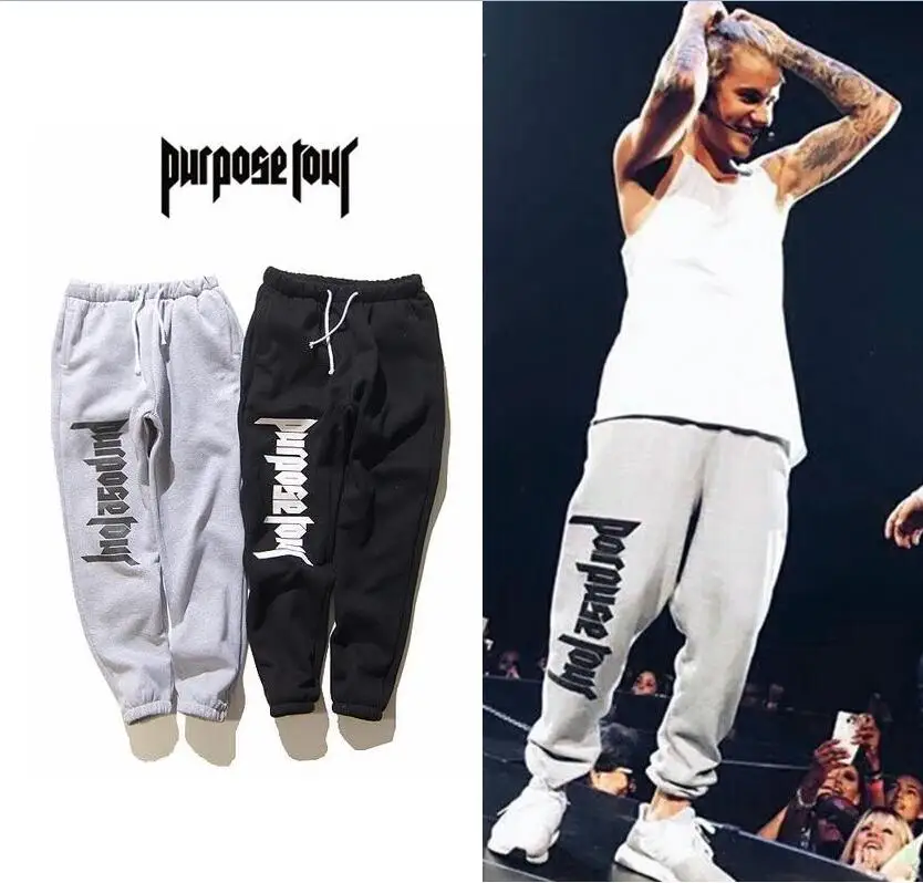 Purpose Tour Sweatpants Men Drawstring Tracksuit Justin Bieber Rock Stage Joggers hip hop fashion Sweat Pants | Мужская одежда