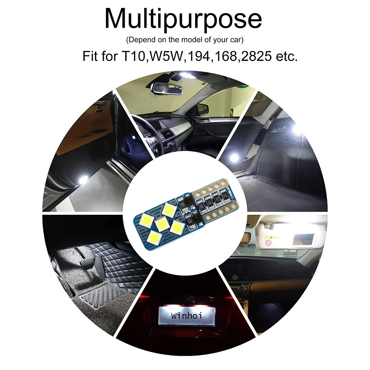 Автомобильный боковой клиновидный светильник T10 Led Canbus W5W 194 168 3030 COB 10smd Interiror Dome без