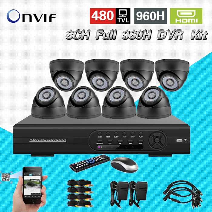 8ch полный 960 H dvr комплект Запись H.264 CCTV Автономный видеорегистратор 8 шт. 480TVL ИК