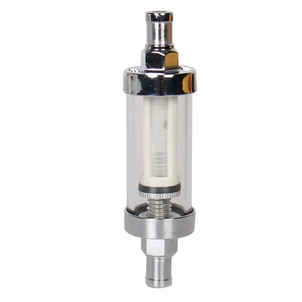 

10mm 3/8'' Universal Chrome Glass Fuel Filter Car Petrol Diesel Inline Reusable