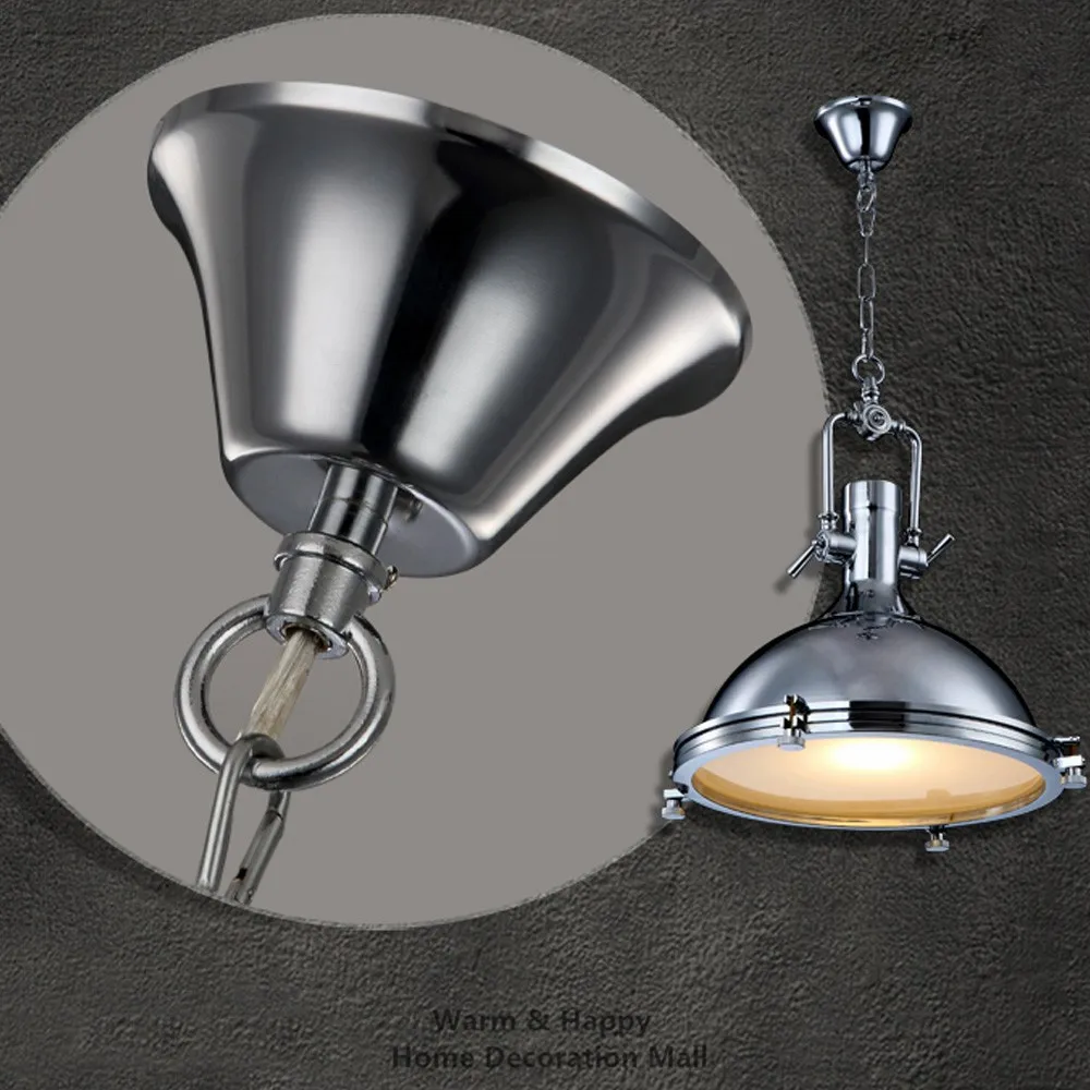 Металлический промышленный хромированный подвесной светильник кантри