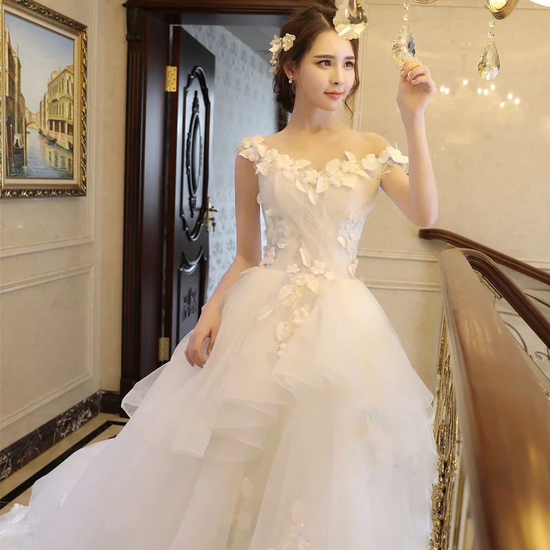 Женское свадебное платье со шнуровкой белое с цветочным принтом фатиновое для