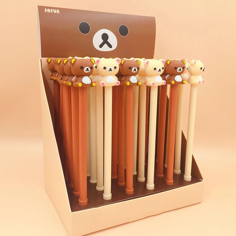 2 шт., гелевая ручка с милым мультипликационным принтом Rilakkuma, ручка в виде медведя, корейские канцелярские принадлежности для письма, черные чернила, 0,5 мм, подарок для детей, для офиса, школы