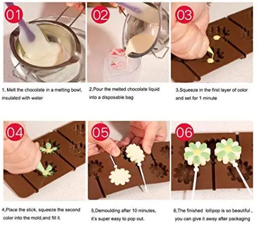 Силиконовая форма для леденцов с 6 отверстиями двойное сердце звезда маленький