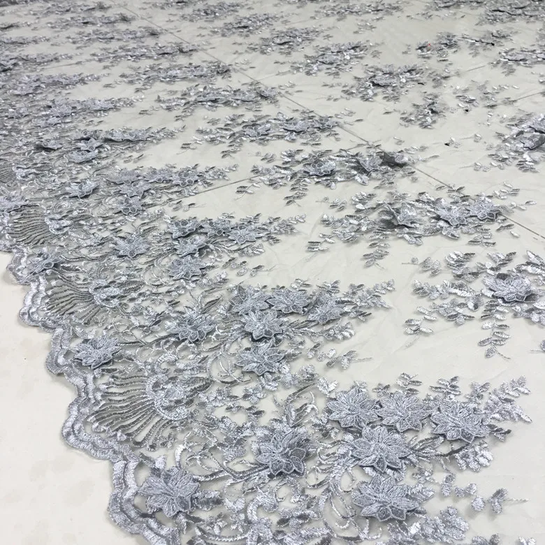 Королевская серая 3D кружевная ткань качественная сетка вышивка аппликация