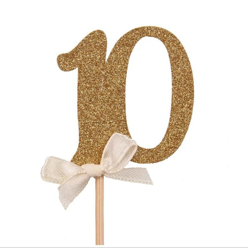 10 шт. золотые топперы для торта 0-10 украшения дня рождения Детские DIY детского