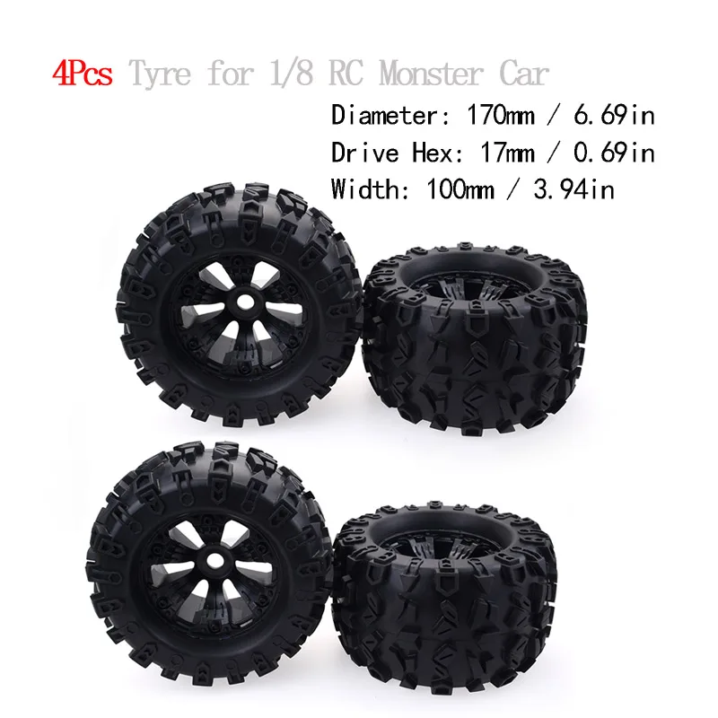 4pcs 4Pcs/2pcs SURPASS HOBBY 17mm Hex Wheel 170mm Tyre Tires for RC 1/8 Monster Truck HPI Savage FLUX HSP - Цвет: 4pcs