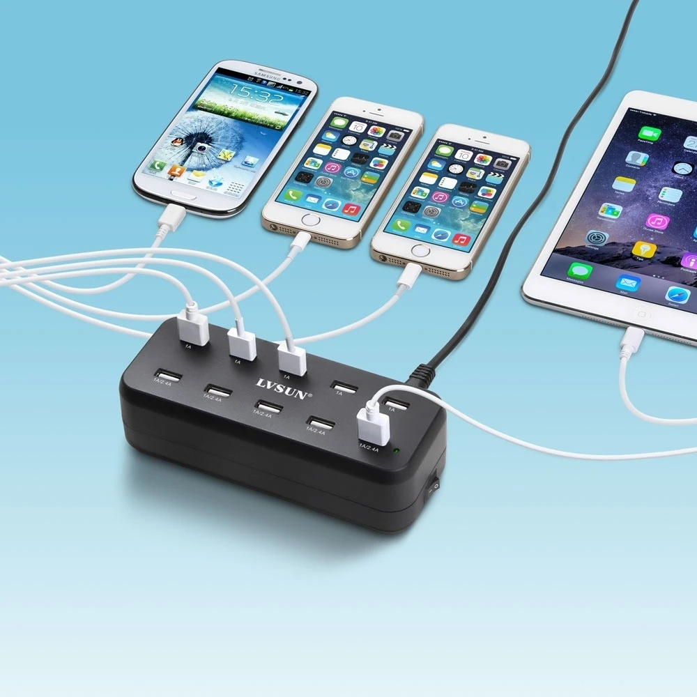 LVSUN 60 Вт 5 В 12А 10 портов USB зарядное устройство для зарядки Ipad iPhone 6S 6 4G 4S 5S samsung galaxy s5