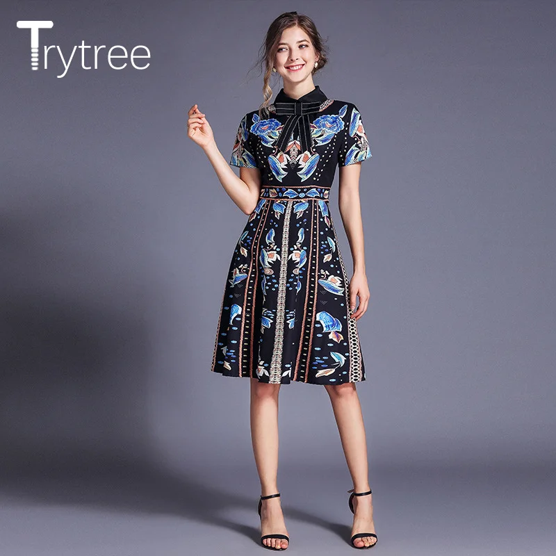 Женское ТРАПЕЦИЕВИДНОЕ ПЛАТЬЕ Trytree Повседневное Платье До Колена из полиэстера с