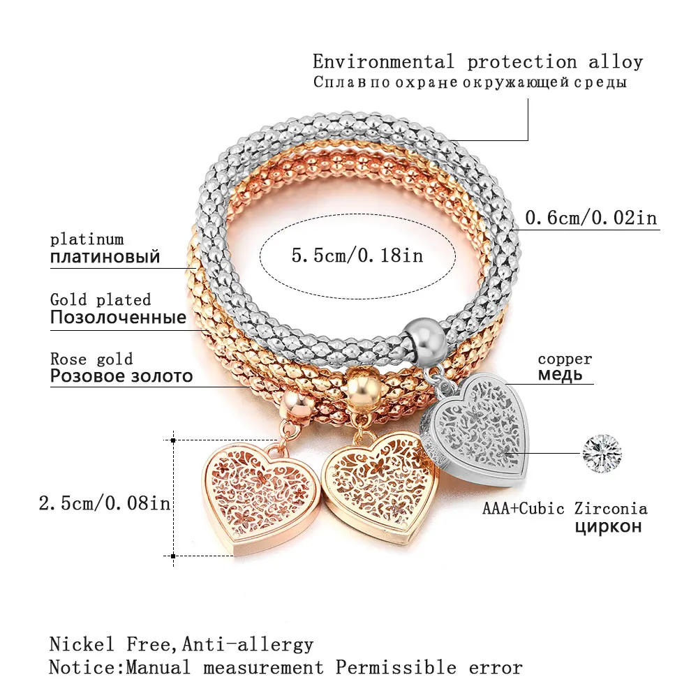 3 шт. эластичные браслеты с подвесками в форме сердца|bracelets for|heart charm braceletcharm bracelet |