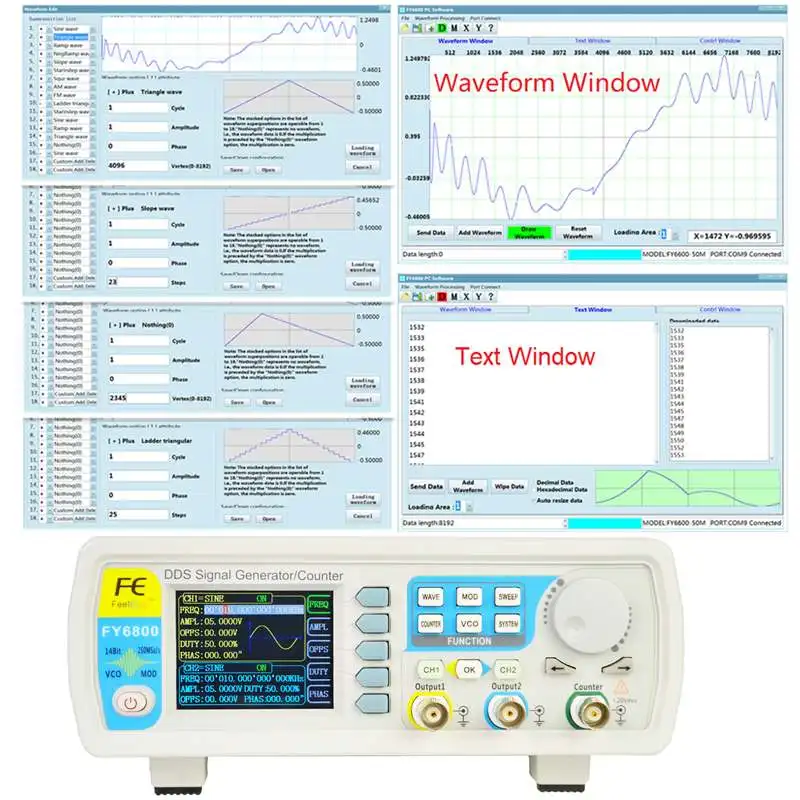 FY6800 60 МГц DDS двухканальный функция генератор сигналов произвольной формы генератор 250MSa/s 14 бит частотомер VCO