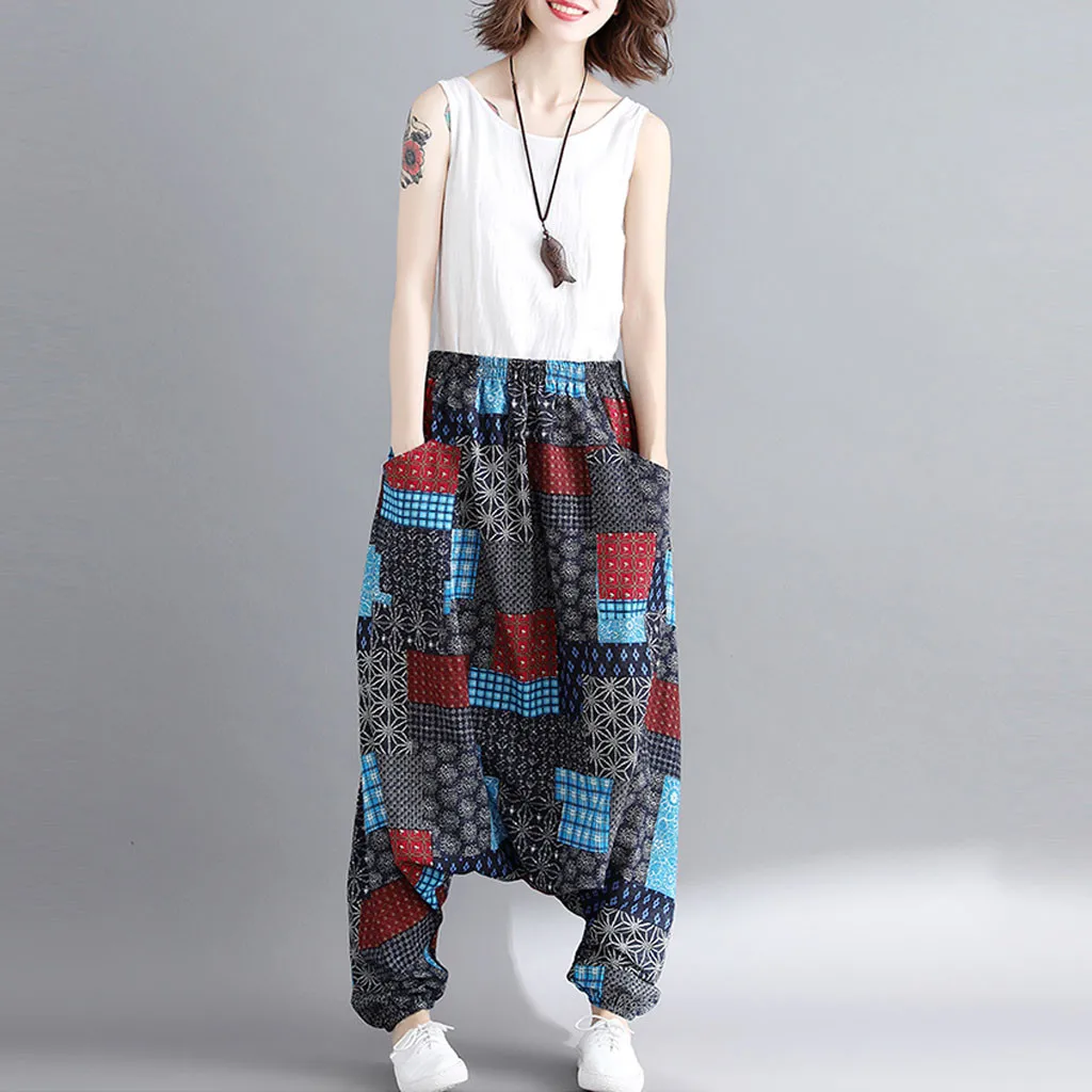 Womail, женские брюки, летняя мода, Boho, хиппи, для девушек, с принтом, свободные штаны, мешковатые брюки, высокая талия, длинные штаны, пляжные,, M531