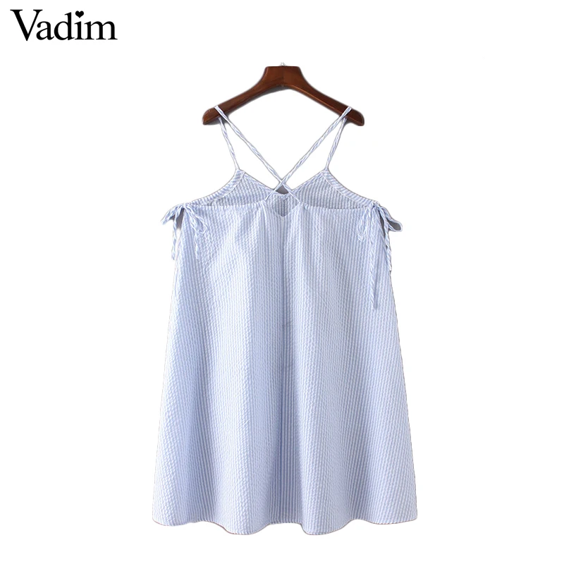 Vadim v шеи лишенный спагетти ремень shift dress low cut лук галстук шнурок карманы