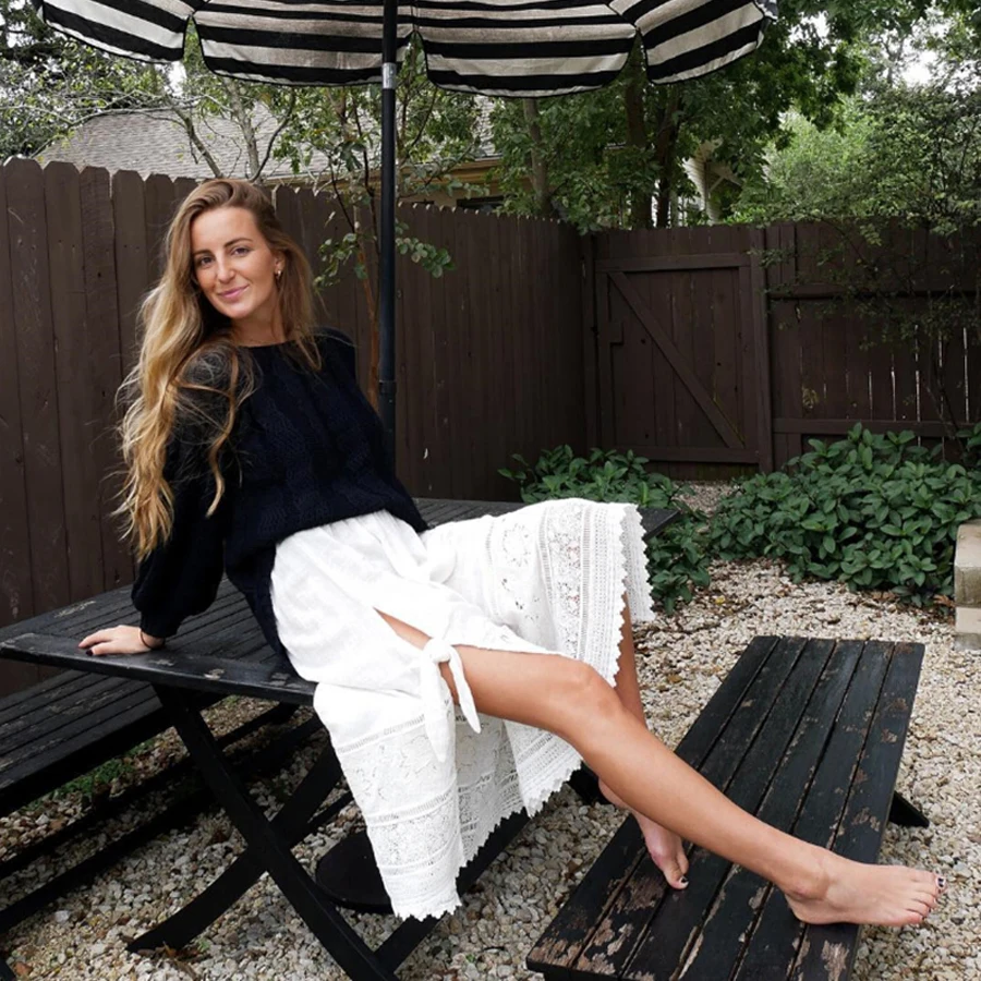 Женское пляжное платье TEELYNN boho белое с цветочной вышивкой и кружевным галстуком 2