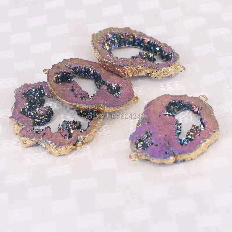 Шт. 5 шт. Золото Цвет Титан AB фиолетовый Geode кварцевые разъем кристалл друзовидный