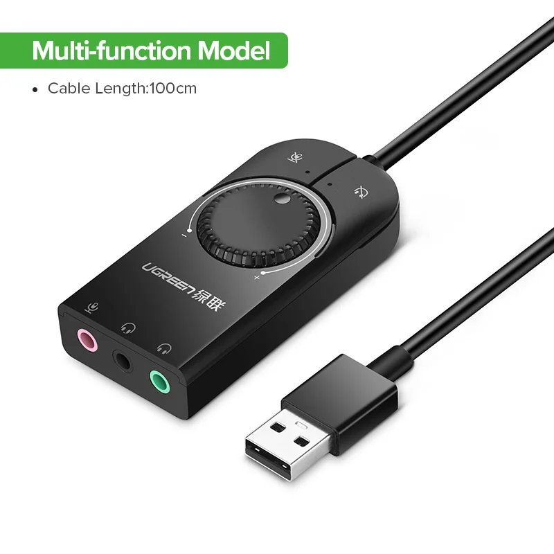 Multi-function-100cm Ugreen звуковая карта USB аудио Интерфейс внешний 3,5 мм микрофонный аудио адаптер Звуковая для ноутбука PS4 гарнитура звуковая карта с интерфейсом USB - Цвет: Multi-function-100cm