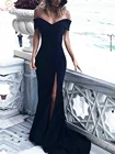 Женское вечернее платье-Русалка со шлейфом, черное элегантное платье с V-образным вырезом, открытыми плечами и длинным разрезом, бальное платье для выпускного вечера, 2022